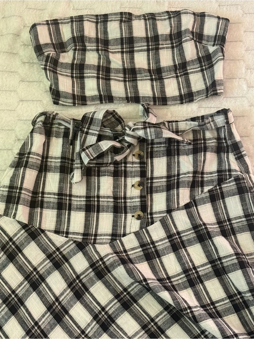 FREE PEOPLE After You Set MAXI SKIRT + TOP Black & White Plaid Boho NWT $168